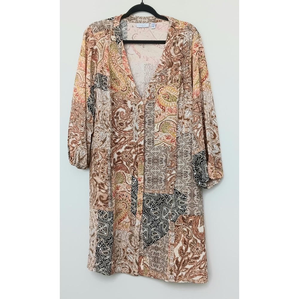 Susan Graver Passport Duster Women's Size 2XP Printed St Tropez Woven Pre-owned